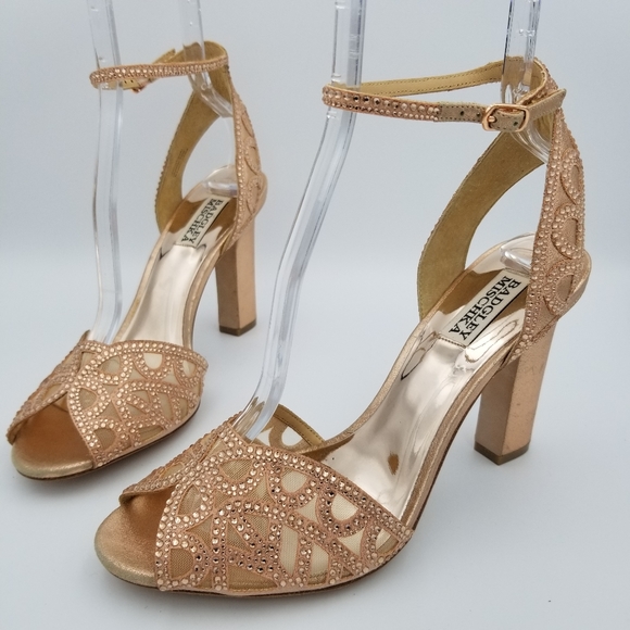 Badgley Mischka Hart Crystal Embellished Evening Shoes, Rose Gold, Women's 9.5 - Picture 15 of 16